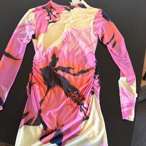 FARM Rio Pink Floral Long-Sleeve Ruched Dress